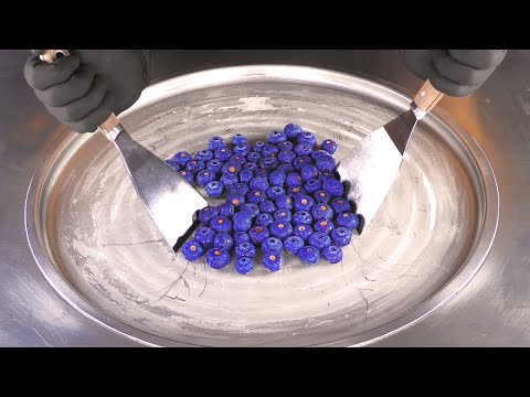 ASMR - Blueberry Ice Cream Rolls | how to make satisfying fried Ice Cream with tapping and eating 4k