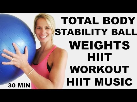 30 Minute Total Body Workout with Exercise Ball and weights, HIIT workout with weights