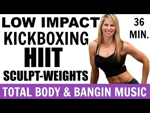 Low Impact Cardio Kickboxing Sculpt Weights Workout Video, Cardio Strength, Barefoot Workout