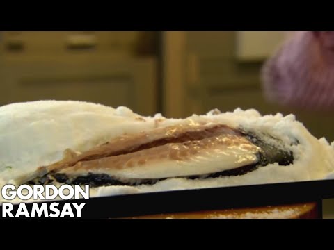 Salt-Crusted Sea Bream with Braised Leeks and Hazelnuts | Gordon Ramsay