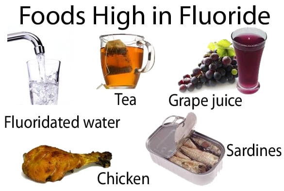 Fluoru in l'alimenti (tavulinu)