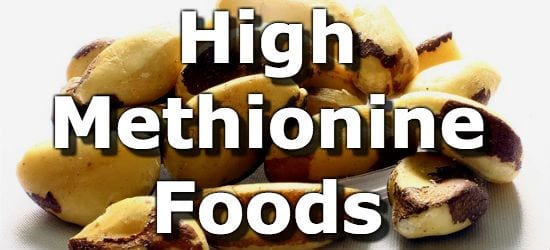 Methionin v potravinách (tabulka)