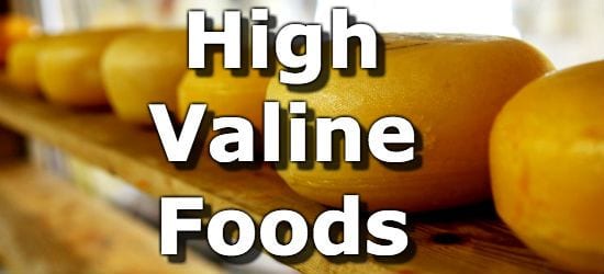 Valine in food (table)