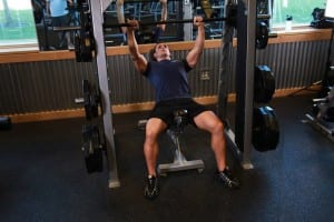 the Lifting bar shoulders sitting in the Smith machine