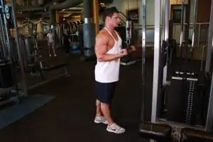 Extension of the triceps on the upper block reverse grip