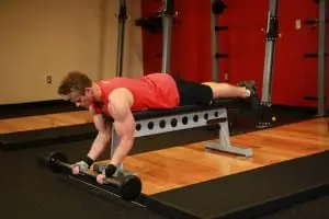 the Bending of the arms at the biceps with a barbell in the prone position