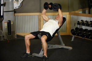 Mixing of dumbbells on the bench with a positive slope