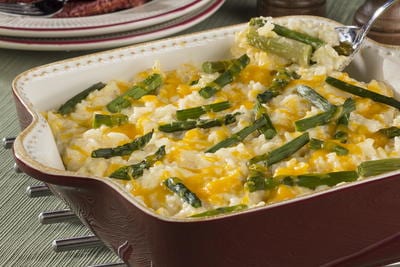 Asparagus and Rice Casserole Recipe. Calorie, chemical composition and nutritional value.