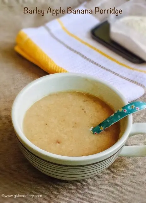 Baby food, Porridge, barley cooked in whole milk