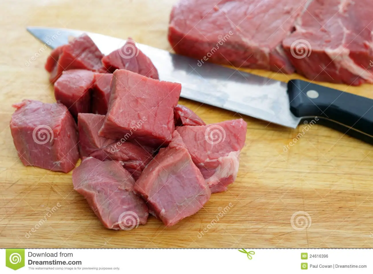 Beef, cut into chunks, meat with fat removed to 1/8 ″