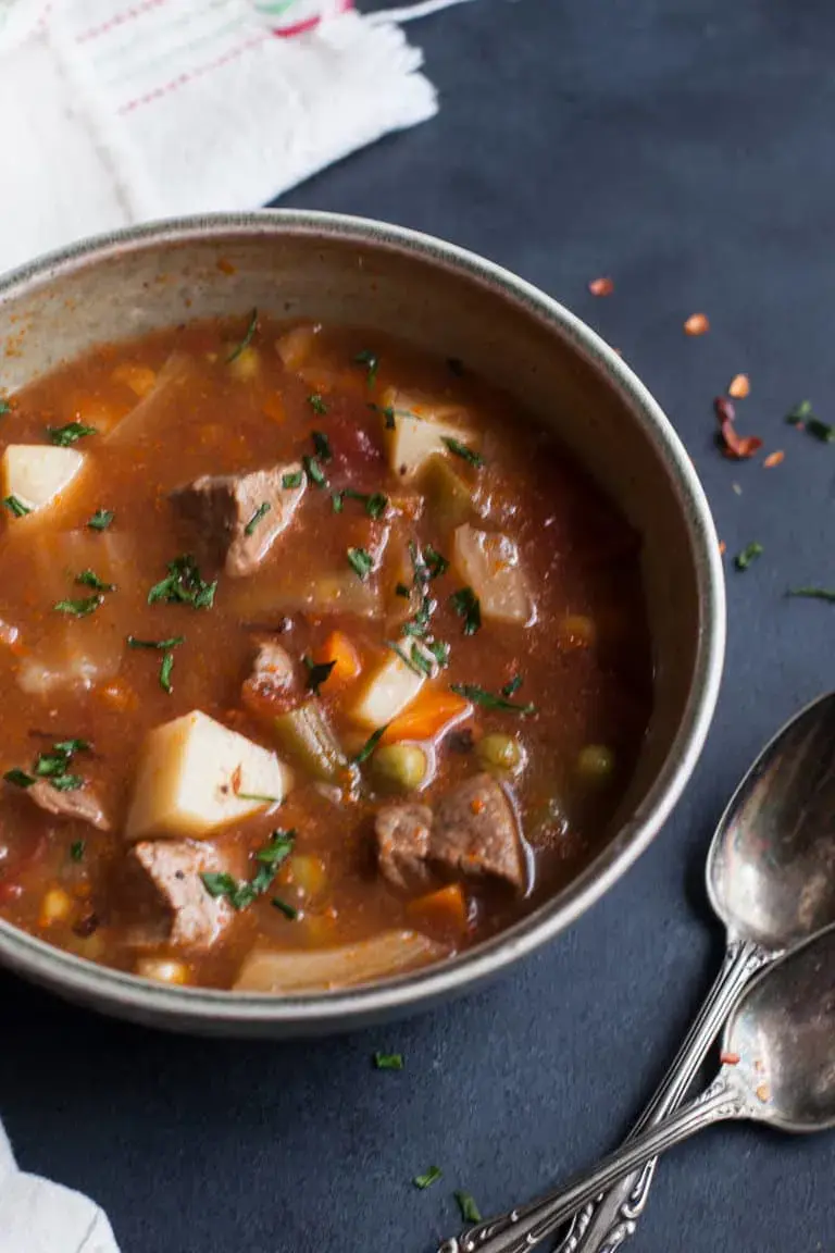 Beef soup recipe. Calorie, chemical composition and nutritional value.