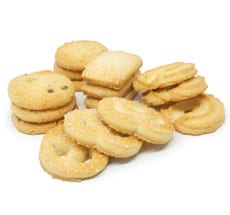 Calorie Biscuits, plain or with skim cream (buttermilk), frozen dough, fatty, baked. Chemical composition and nutritional value.