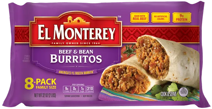 Calorie Buritto, beef and beans, frozen. Chemical composition and nutritional value.