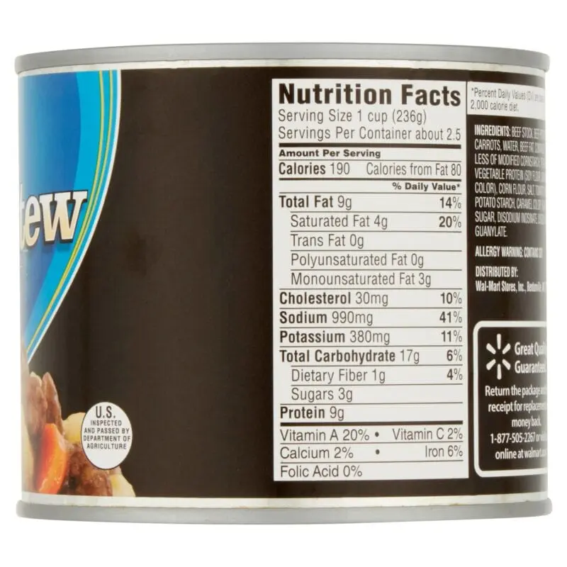 Calorie Canned beef stew. Chemical composition and nutritional value.