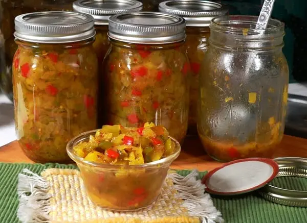Calorie Chow-chow appetizer, pickled cucumbers and vegetables with mustard, sweet. Chemical composition and nutritional value.