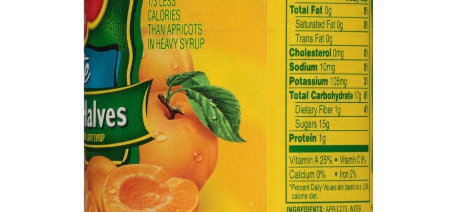 Calorie content Apricots, canned in extra-light sugar syrup. Chemical composition and nutritional value.