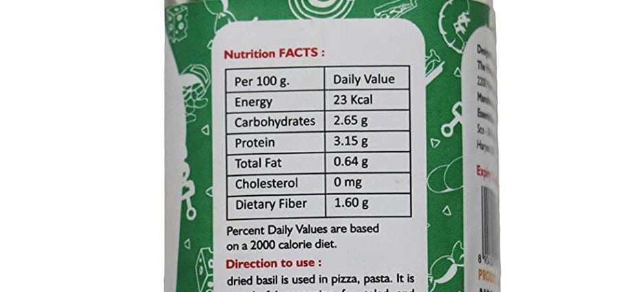 Calorie content Basil, dried. Chemical composition and nutritional value.