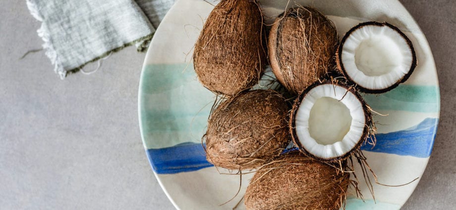 Calorie content Coconut, dried pulp, not sweetened. Chemical composition and nutritional value.