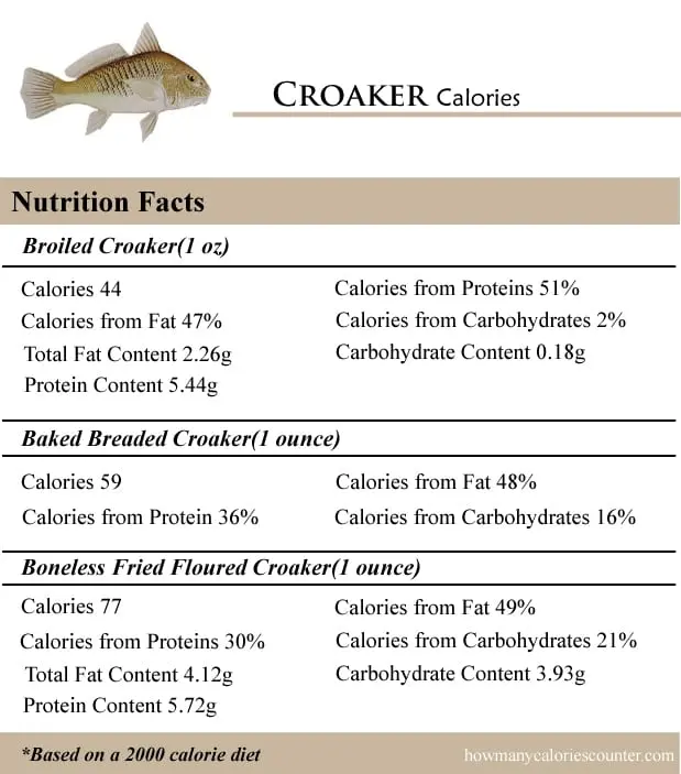 Calorie content Crooked, raw croaker. Chemical composition and nutritional value.