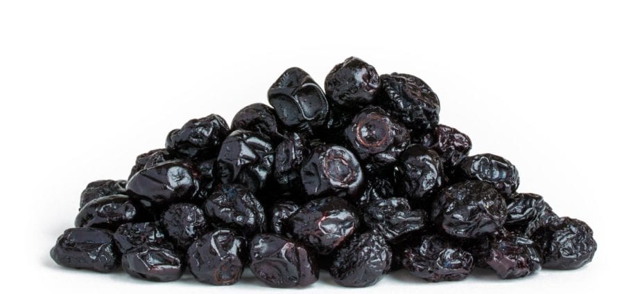 Calorie content Dried blueberries, sweetened. Chemical composition and nutritional value.