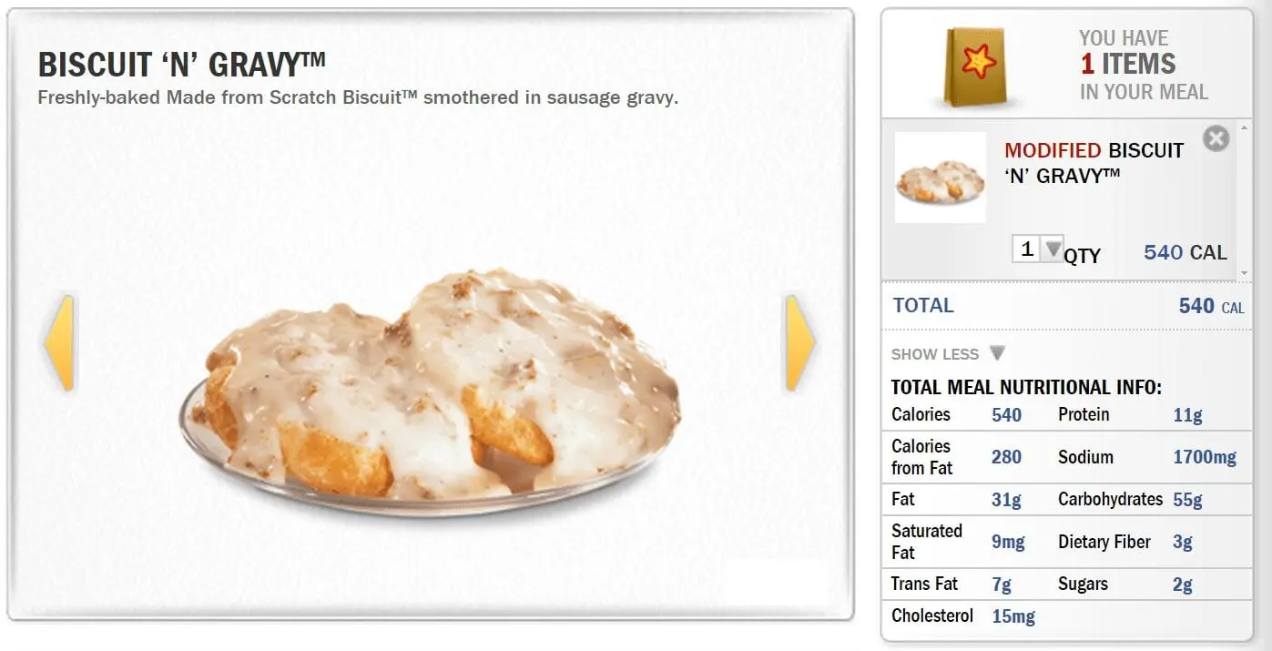 Calorie content Fast food, biscuit with sausage. Chemical composition and nutritional value.