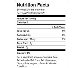 Calorie content Food baking powder, tartar (mixture of potassium tartrate E336i with potassium bitartrate E336ii). Chemical composition and nutritional value.