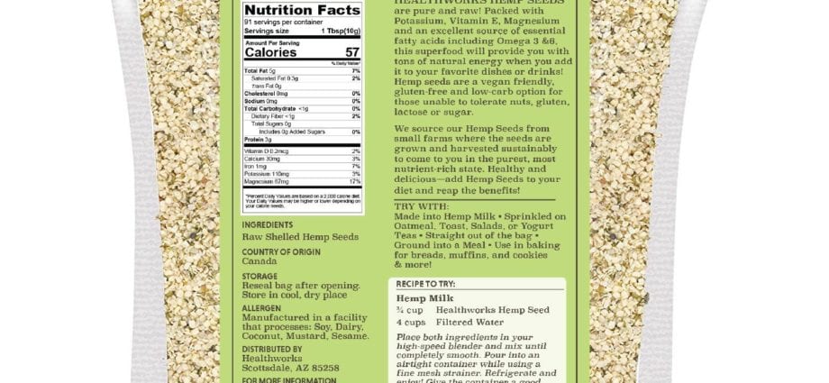 Calorie content Hemp, shelled dried seed. Chemical composition and nutritional value.