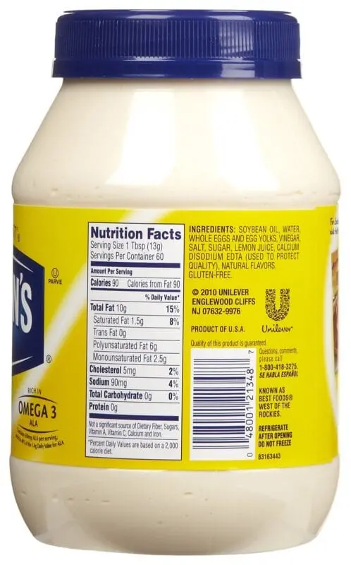 Calorie content Mayonnaise, with soybean oil and salt. Chemical composition and nutritional value.