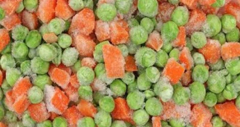 Calorie content Peas and carrots, frozen, boiled, without salt. Chemical composition and nutritional value.