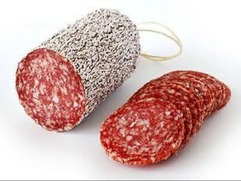 Calories Salami, dry or hard, pork, beef. Chemical composition and nutritional value.