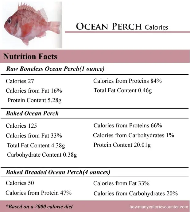 Calorie content Sea perch, all types. Chemical composition and nutritional value.