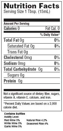 Calorie content Wine vinegar, red. Chemical composition and nutritional value.