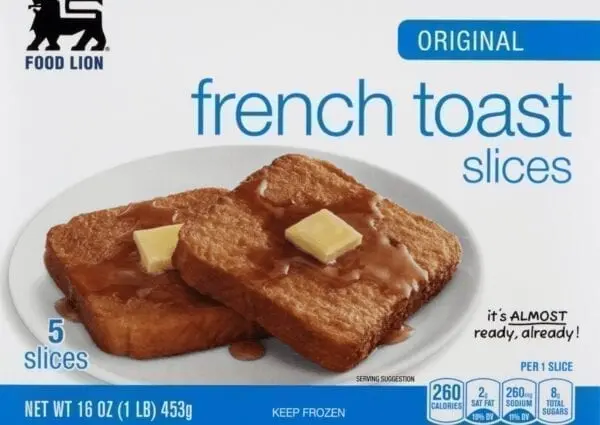 Calorie French toast, frozen, ready to bake. Chemical composition and nutritional value.