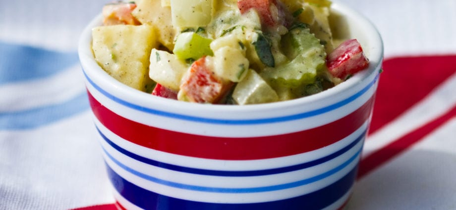 Calorie Homemade potato salad. Chemical composition and nutritional value.