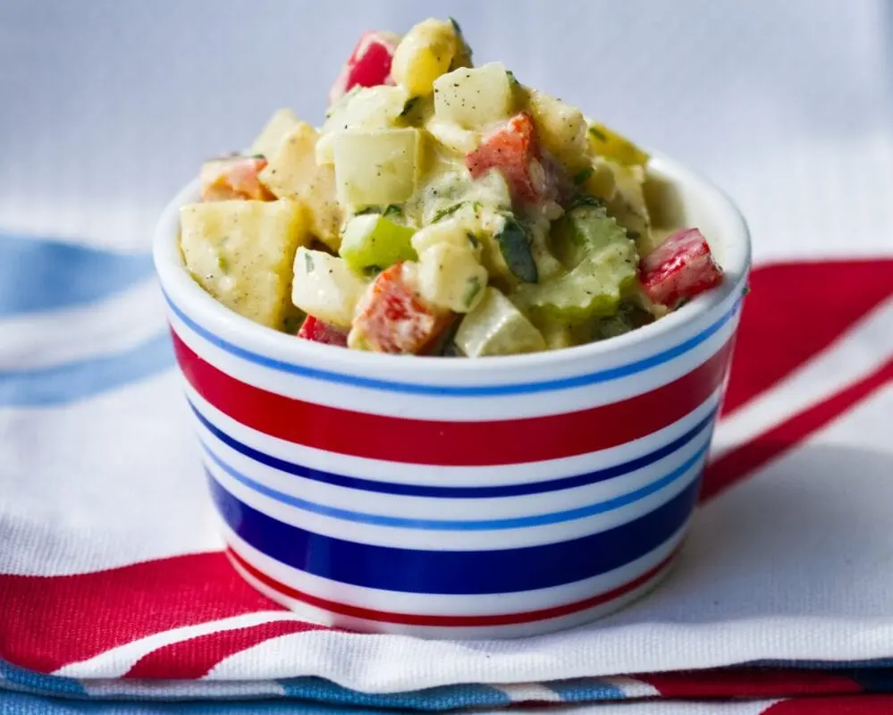 Potato salad recipe. Calorie, chemical composition and nutritional value.