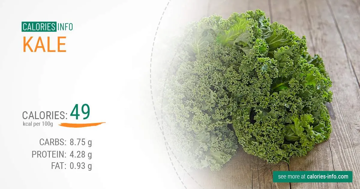 Calorie Kale (kale, browncol), boiled, no salt. Chemical composition and nutritional value.