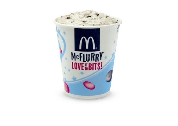 Calorie McDONALD&#8217;S, “McFLURRY” ice cream with “M and M&#8217;S” sweets. Chemical composition and nutritional value.