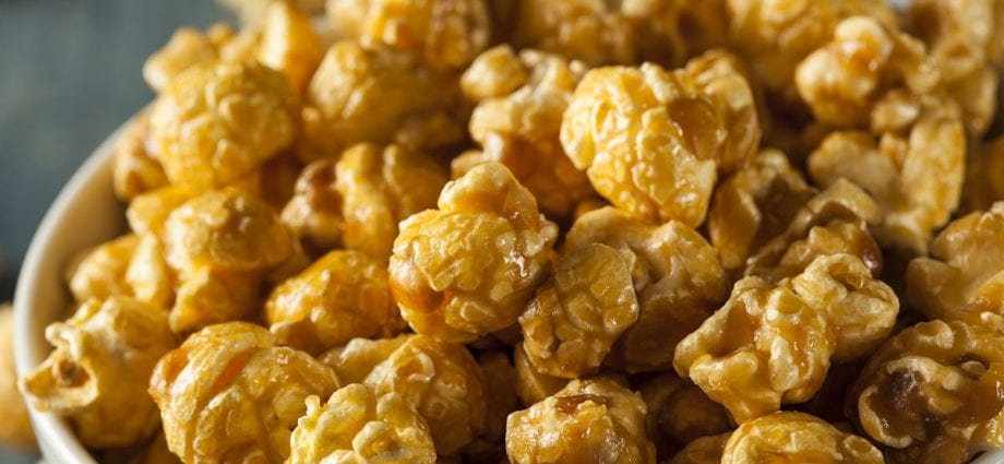 Calorie Popcorn, with caramel, with nuts. Chemical composition and nutritional value.