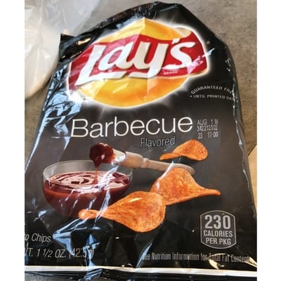 Calorie Potato chips, barbecue flavor. Chemical composition and nutritional value.