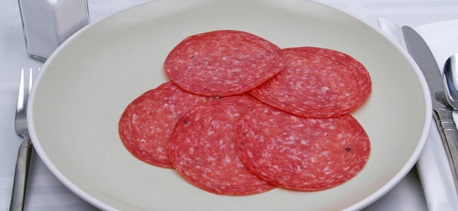 Calorie Salami, dry or hard, pork. Chemical composition and nutritional value.