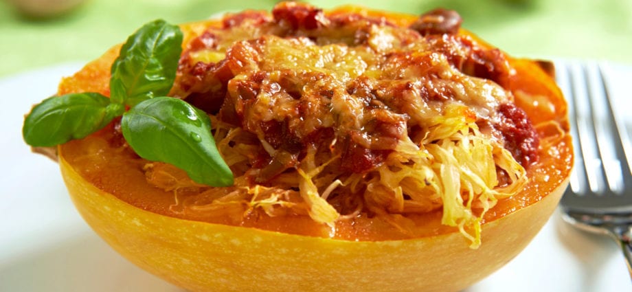 Calorie Spaghetti à la citrouille (courge de pâtes), bouillie ou cuite au four. Composition chimique et valeur nutritionnelle.