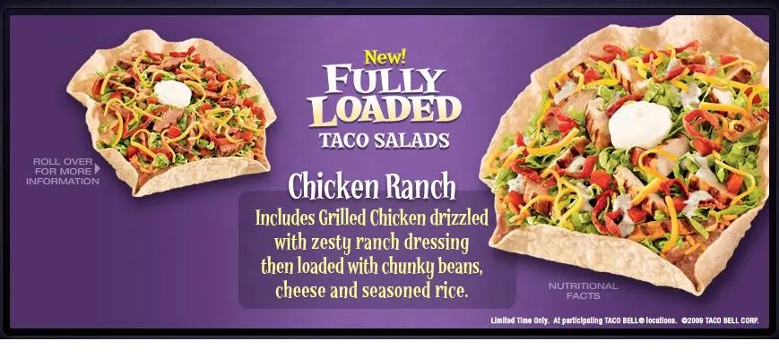 Calorie TACO BELL, taco salad. Chemical composition and nutritional value.