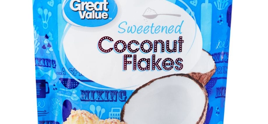 Calories Coconut flakes, sweetened, canned. Chemical composition and nutritional value.