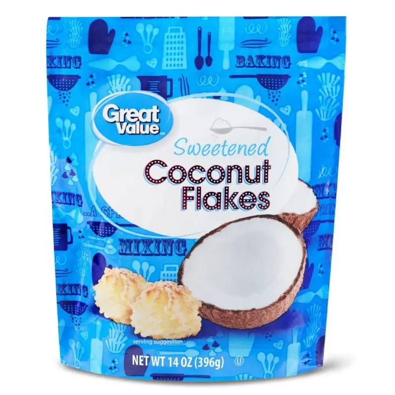 Calories Coconut flakes, sweetened, canned. Chemical composition and nutritional value.