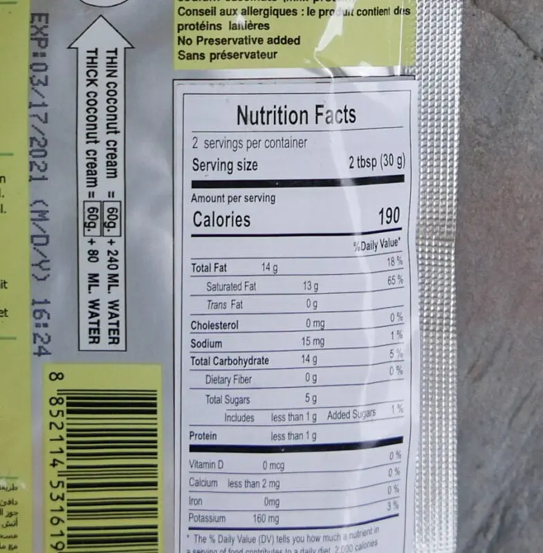 Calories Coconut paste made from fresh pulp, raw. Chemical composition and nutritional value.