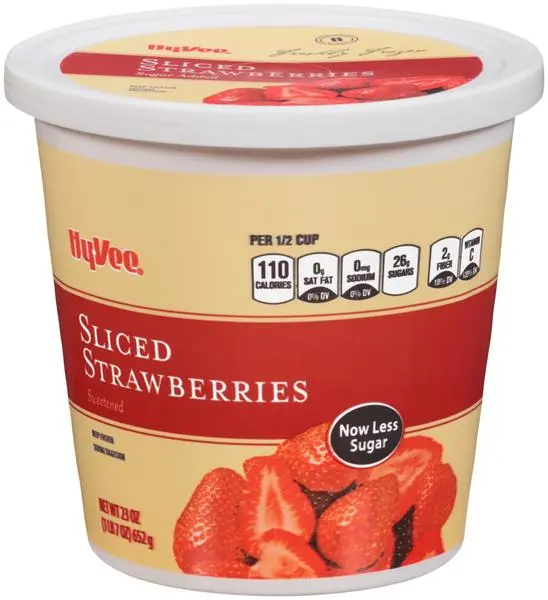 Calories Strawberry slices, frozen, sweetened. Chemical composition and nutritional value.