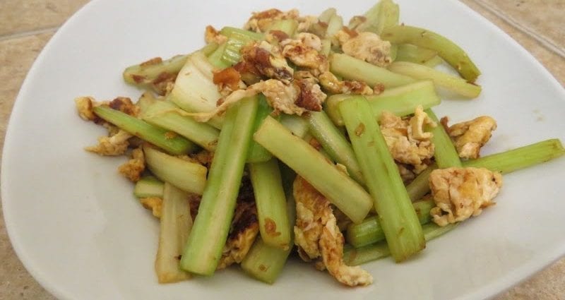 Celery Fried with Egg Recipe. Calorie, chemical composition and nutritional value.