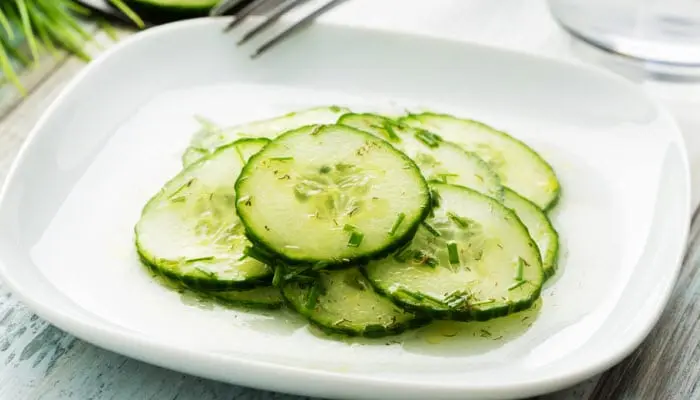 Cucumber Salad Recipe. Calorie, chemical composition and nutritional value.