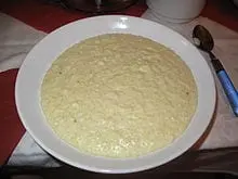 Farina porridge (starch, potato flour), fortified, cooked in water, with salt