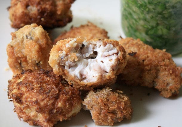 Fried beef brains in a pan